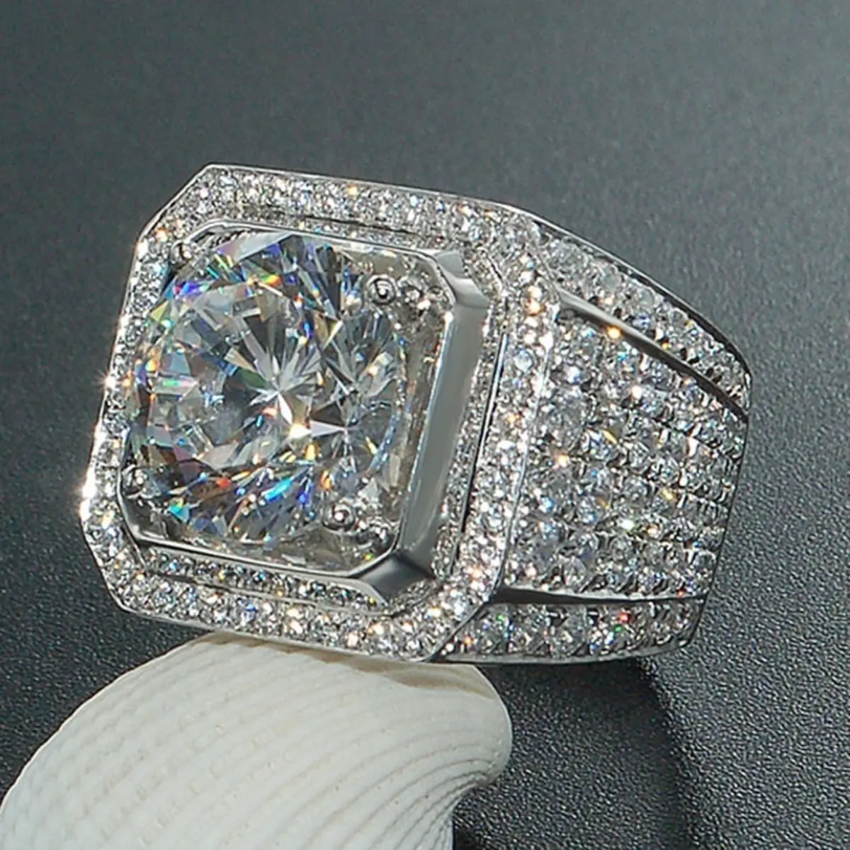 Men's Multi-Size Contemporary Luxury Alloy Square Cut Geometric Ring - Elegant Glittering Engagement Ring, Wedding Gift Fashion Accessory for Guys, Engagement Rings