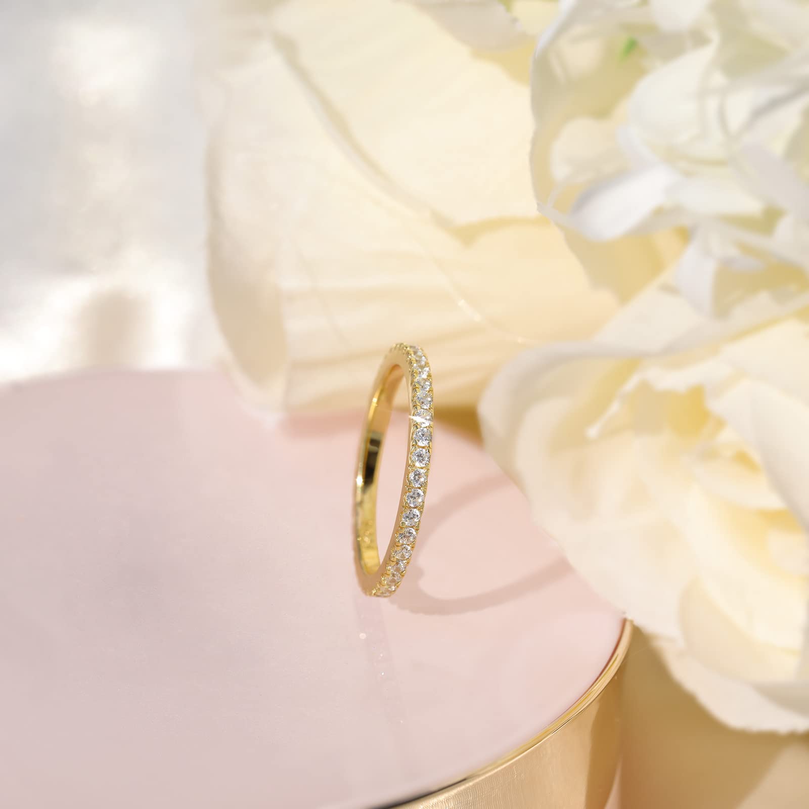 EAMTI 2mm 925 Sterling Silver Wedding Band Cubic Zirconia Full Eternity Stackable Engagement Ring