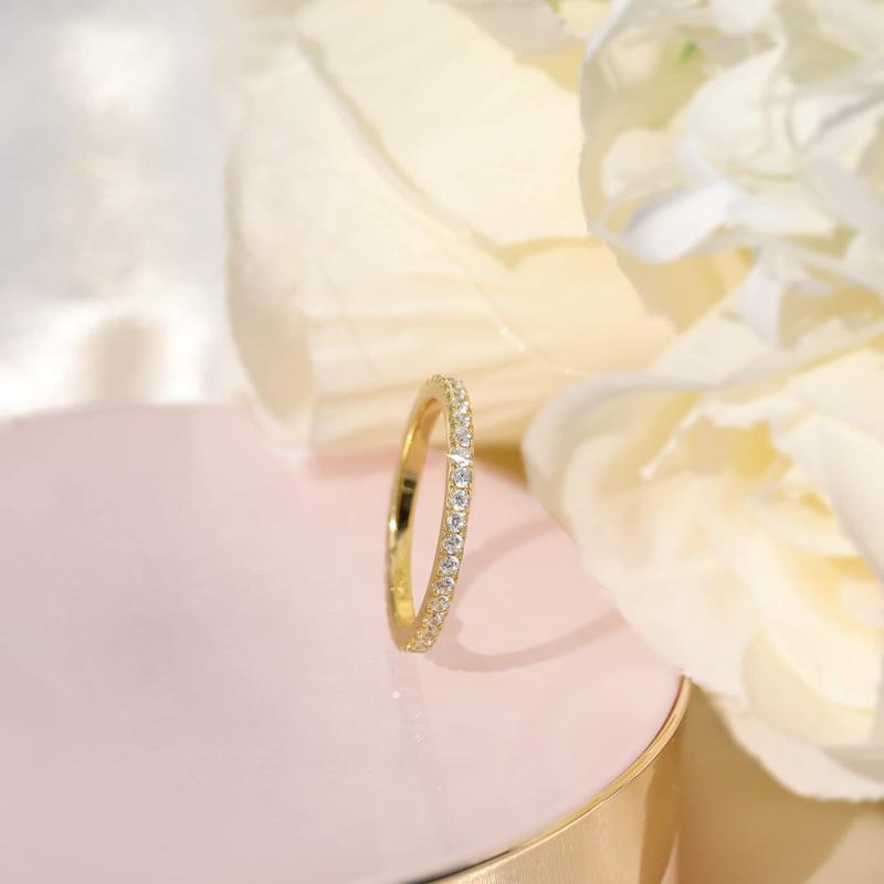 EAMTI 2mm 925 Sterling Silver Wedding Band Cubic Zirconia Full Eternity Stackable Engagement Ring