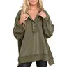 EVALESS Women's Oversized Ribbed Button Henley Cotton Sweatshirt - Casual Long-Sleeve V-Neck Solid Patchwork Tunic, Everyday Fabric 2026 Fall Winter Party Womenswear Tops