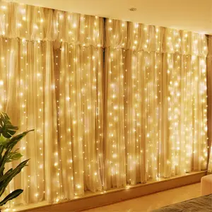HXWEIYE Warm White for Bedroom Wall, 300 Led Twinkle with Remote 8 Modes Timer, USB Plug-in String  for Wedding, Party, Backdrop, Birthday,  Decorations, (9.8x9.8Ft) window curtain light