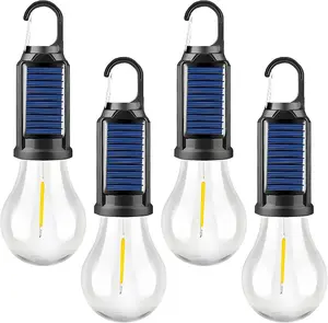 4 Pack Led Camping Lantern Solar Rechargeable,Outdoor Tent Lights for Camping Essentials, Hanging Light Bulbs with Clip Hook Camping Flashlight
