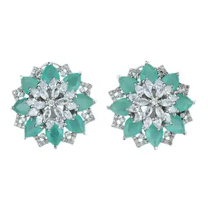 Hansika White Gold Plated With Mint CZ Stud Earrings | Modern Desi Jewelry By Jaipur Rose