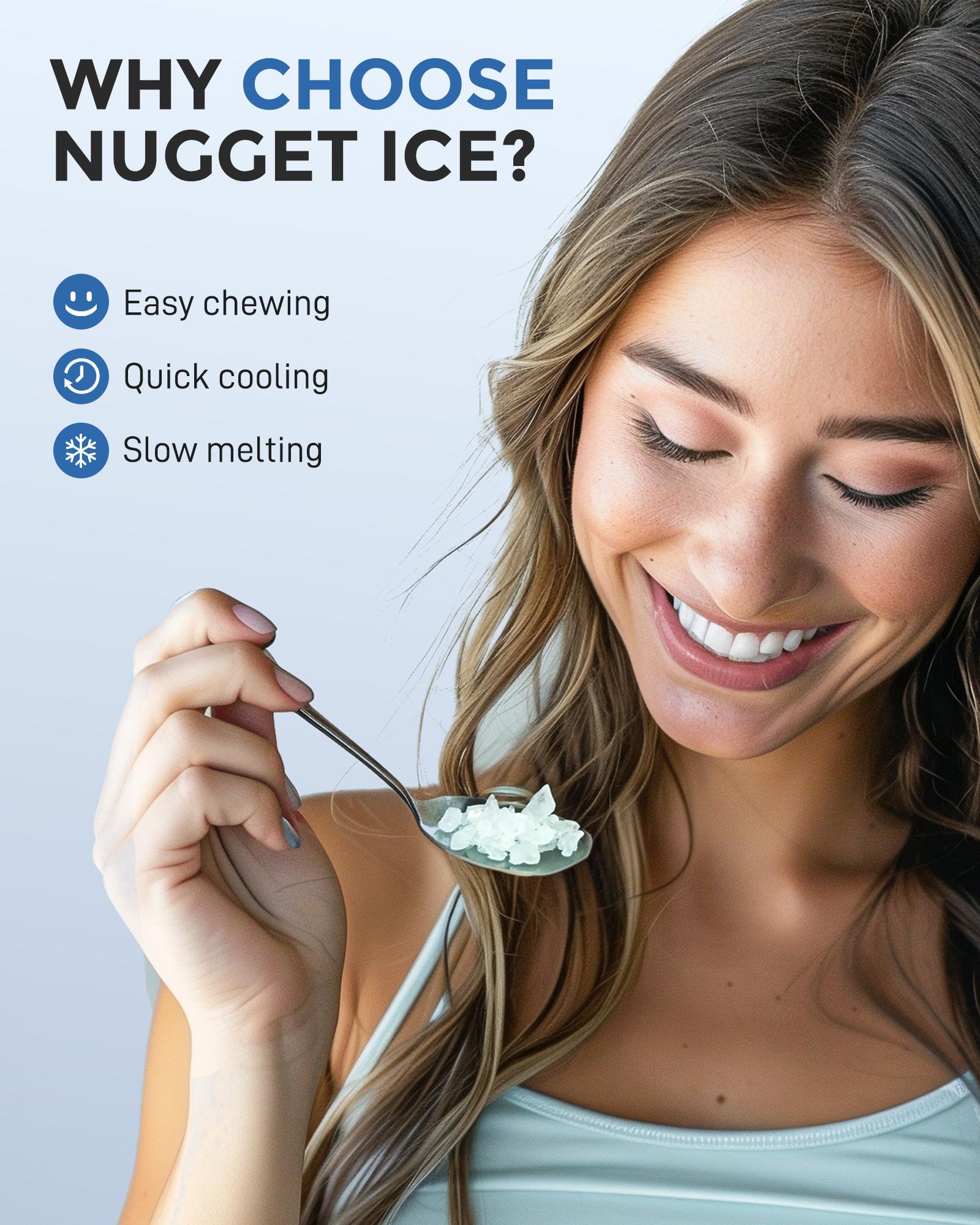 ecozy Countertop Sonic Nugget Ice Maker 33 lbs Daily Output,Self-Cleaning,Stainless Steel, Icemakermachine