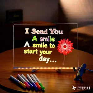 A Gift That Glows  Lumiboard 12"x8" LED Message Board with 12 Neon Pens – Reusable Acrylic Drawing Tablet for Kids, Cute Desk Decor, and Customizable LED Sign for Home or Cafe