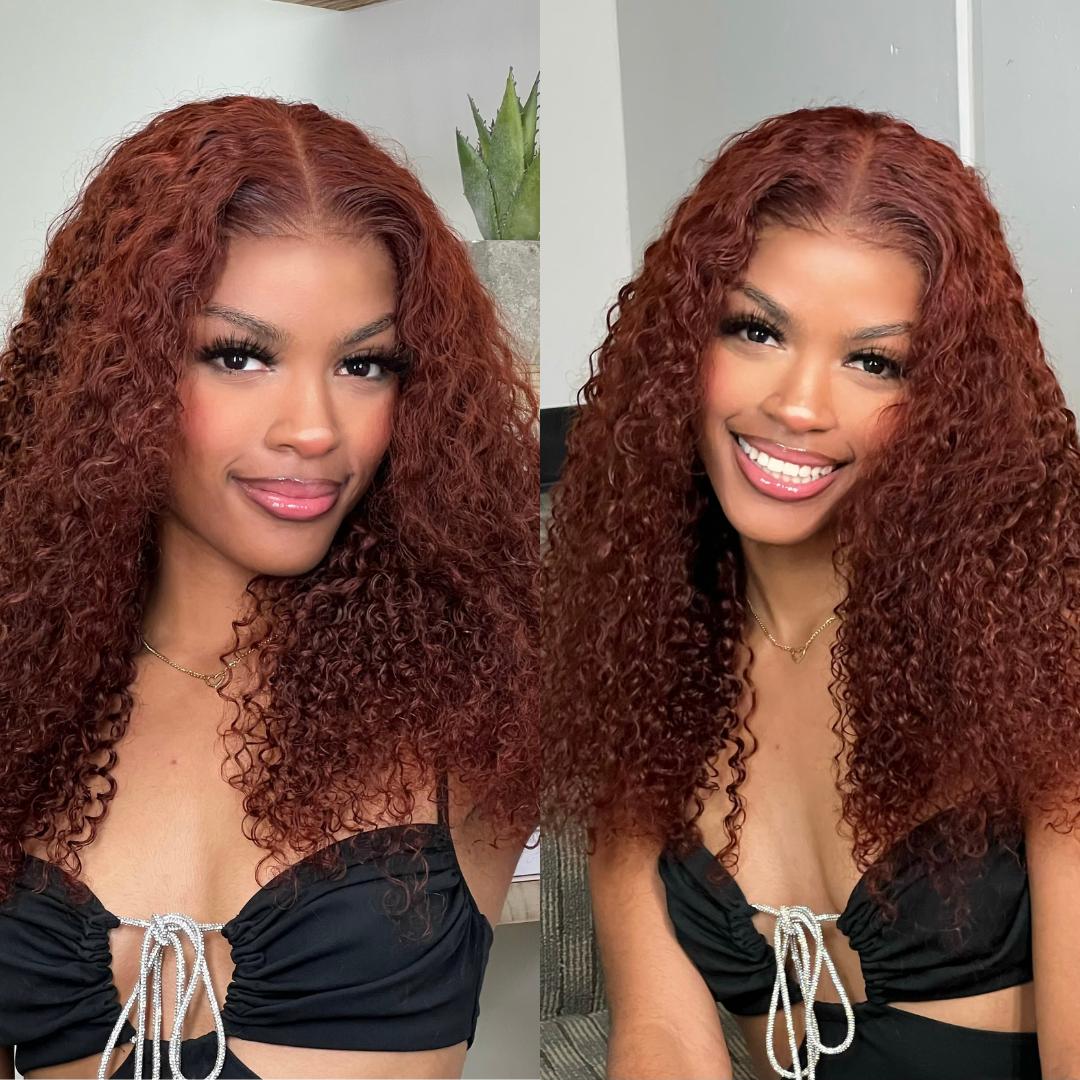 Nadula Reddish Brown Jerry Curly Human Hair Wig with Pre-Cut Lace Glueless and Pre-Plucked Beginner Friendly 7x5 Lace Closure Wig TikTokShopStockUp
