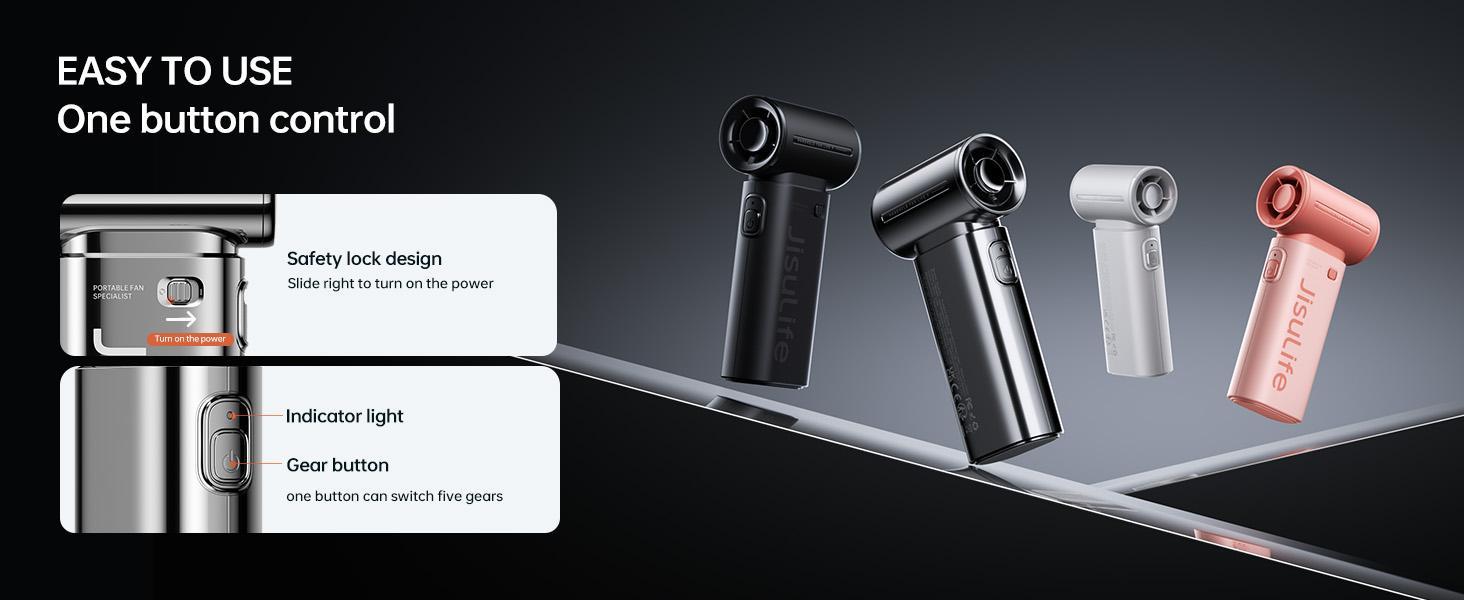 JISULIFE Life9 Chrome Portable Handheld Fan Turbo Power High Speed Air 18H Max Cooling 5 Gear Wind 5000mAh Rechargeable Mini Pocket Design with Compact USB Ideal for Birthday Gift for Men & Women