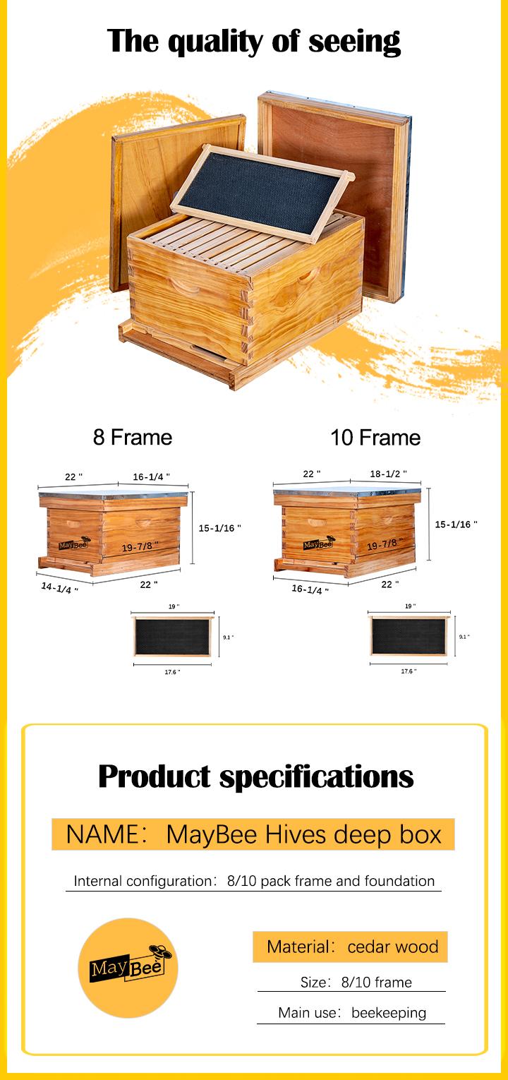 MayBee Hives 8/10 Frame Bee Hive Complete  Starter Kit Include 22 pcs Bee Hive Tools for Beginners Pro Beekeepers Beekeeping ,Wax Coated Langstroth Bee Box with 100% Beeswax Plastic Foundation,22 Bee Equipment :Wood Brush Safety Beekeeping Equipment