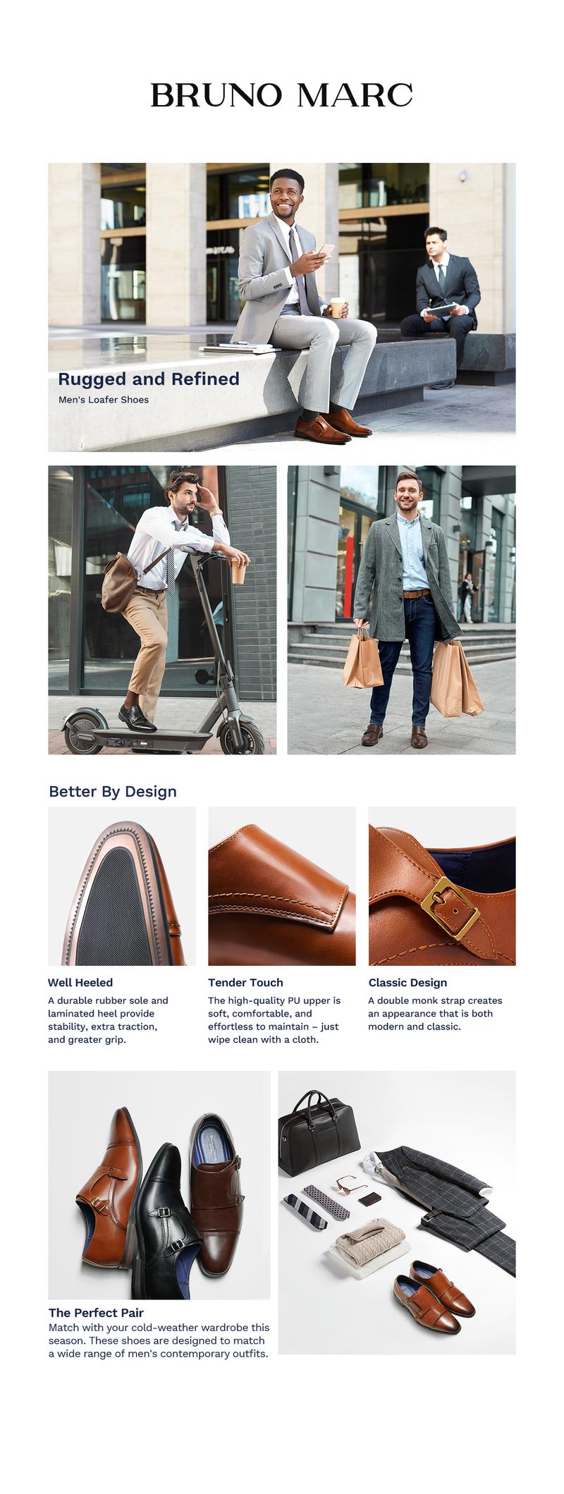 【Live Exclusive】Bruno Marc [HUTCHINGSON_2] Men's Sleek Modern Monk Strap Oxfords Walking Shoes Footwear men's shoes Boy Office Comfort