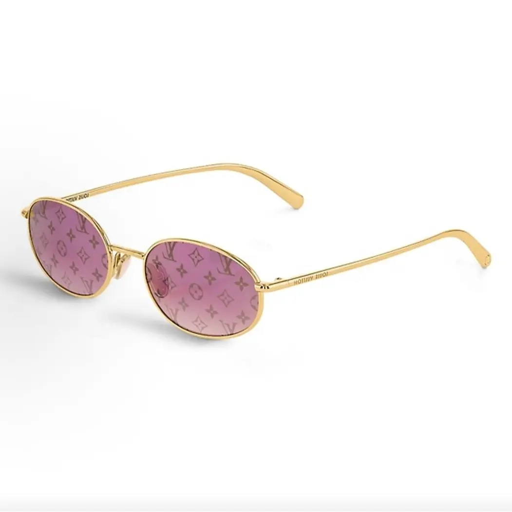 Pre-owned Brand new Louis Vuitton Thin Oval Metal Sunglasses, Polished Gold Frame / Pink Gradient LV Monogram Printed Lens（Do not purchase directly. Contact us for details.）