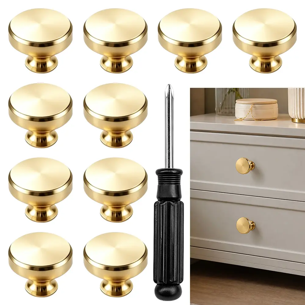 Pack of 10 Gold Knurled Cabinet Knobs with 1pc Screwdriver for Dresser Kitchen Brushed Gold Cabinet Pulls Drawer Hardware for Cabinets