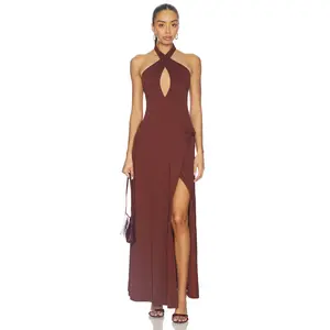SEVEN WONDERS Kamilla Keyhole Twist Maxi Dress in Chocolate