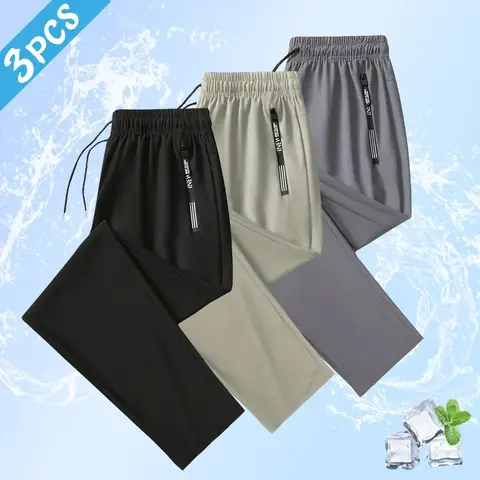 Men’s Stretch Fit Nylon Blend Athleisure Pants 3-Pack - Lightweight, Breathable, Sporty Chic, Sport-to-Casual, Suitable for Gym & Casual Wear, Multiple Colors Available