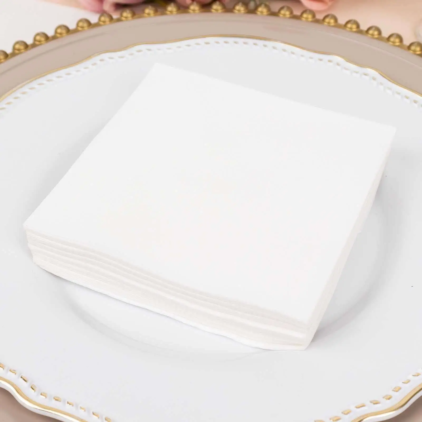 20 Pack 5"x5" Linen-Like Airlaid Paper Napkins, White Tableware - Restaurant Tableware, Water Absorbent Disposable Single-Sheet Beverage Napkins for Wedding Parties