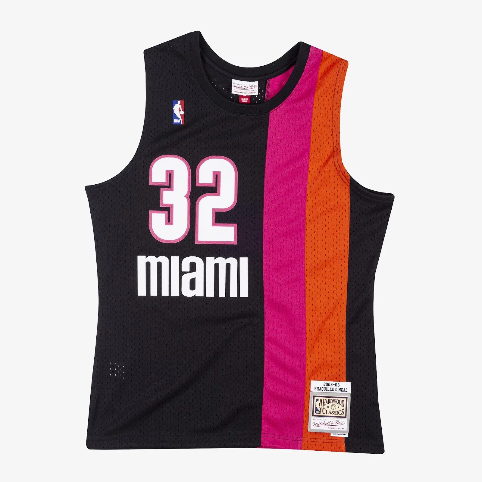 Mitchell & Ness Shaquille O'Neal Miami Heat 2005-06 Black Swingman Player Jersey, Casual Wear, Cotton, Graphic Print, Machine Wash, Regular Fit