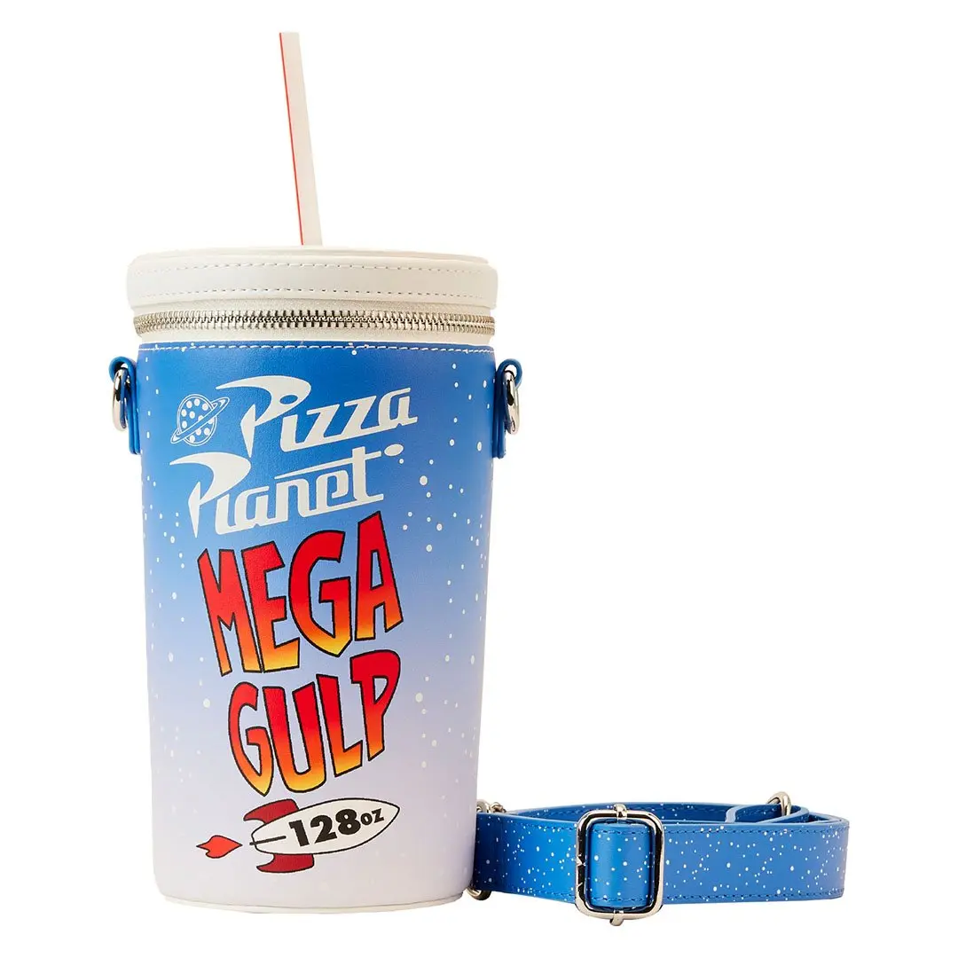 Loungefly Pixar Toy Story Pizza Planet Mega Gulp Crossbody Shoulder Bag, Graphic Faux Leather with Glow in the Dark Details and Adjustable Strap, Basic, Casual, Zip Closure