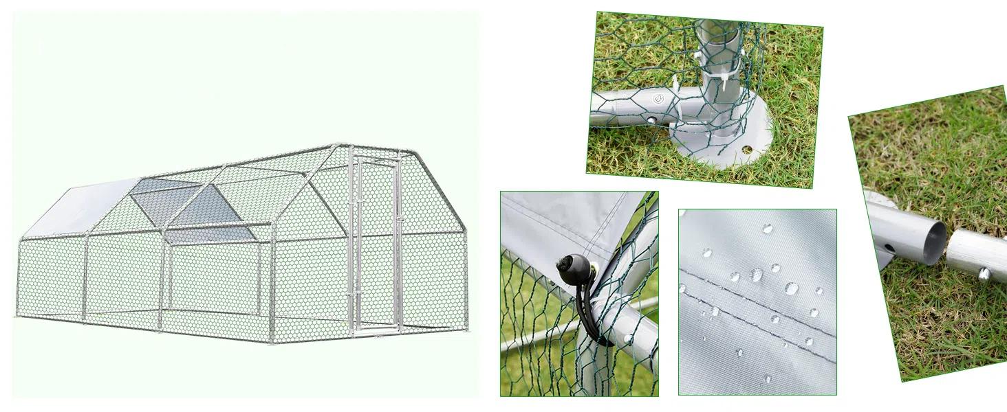 AECOJOY Large Metal Chicken Coop Walk-in Poultry Cage 6.5ft H with Waterproof PE Roof for Chickens Rabbits Cats Outdoor Backyard Farm Garden