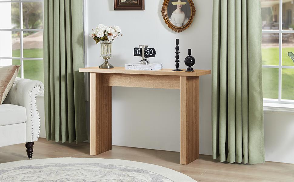 Giratree 43.3" Fluted Wood Couch Table Behind Sofa Long and Skinny for Living Room Hallway Entrance Foyer Mid Century Narrow Entryway Console Table