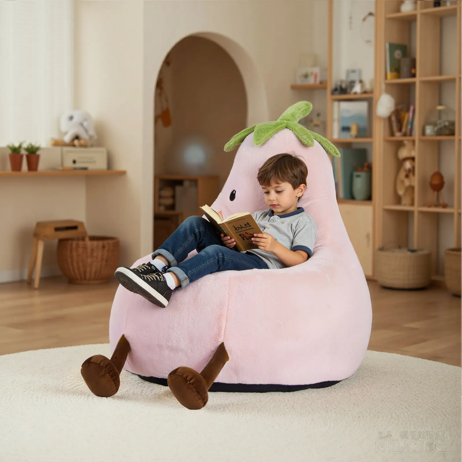 Bean Bag Chair, Cute Eggplant Shaped Toddler Sofa with Memory Foam
