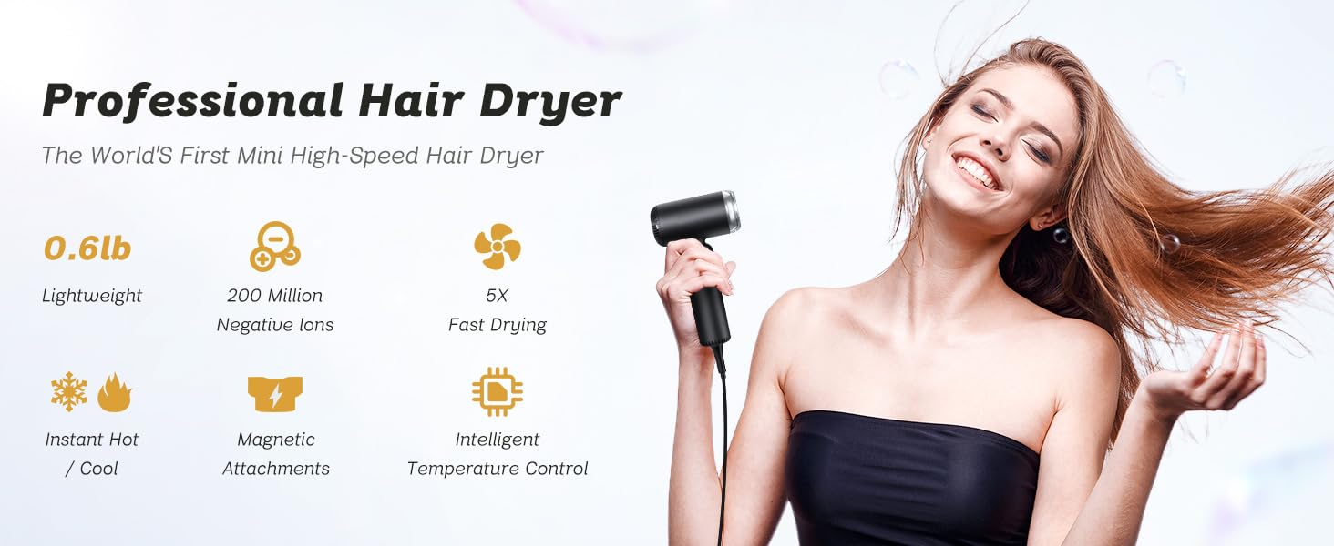 Dual Voltage Travel Hair Dryer, 1500W High-Speed Ionic Hair Dryers Gift for Women, Fast Drying, Compact & Lightweight, No Heat Damage & Low Noise for Home, Portable Hairdryer International, 110-240V