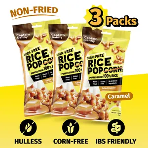 Captain Danny 4 Variety Packs Corn-Free Rice Popcorn | Honey & Caramel- Corn-Free Hulless, Non-GMO, Air-Popped Non-Fried, Crunchy Stomach-Friendly Snack