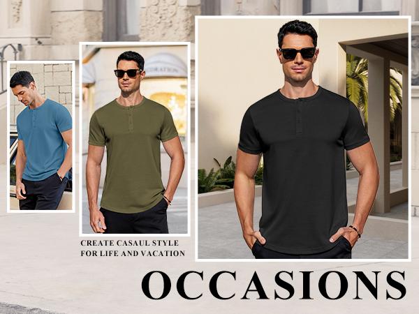 COOFANDY Men's Casual Henley T-Shirts Summer Short Sleeve Cotton Shirts Basic Button Tee Tops
