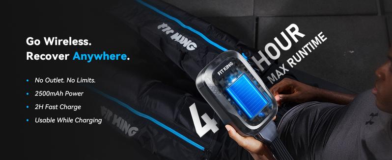 FIT KING Upgraded Cordless Leg Massager Recovery Boots, Professional Air Compression Recovery System, Reduces Muscle Pain and Improves Circulation, Warm-up and Fast Recovery for Athletes, Zone Massage Optional