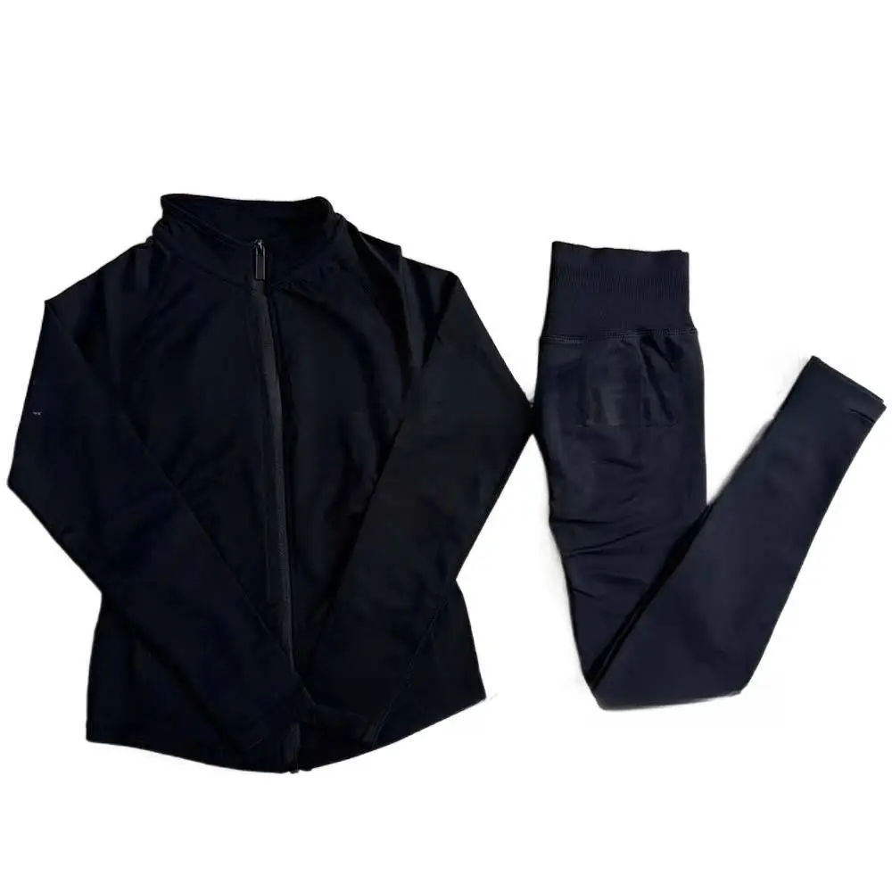 DFYNE Women's 2-Piece Seamless Sports Clothing Set - Full Zip Stand Collar Jacket, High Waisted Leggings, Leisure Sports Suit, Gym Suit, Lounge Tracksuit Outfits, Activewear Athletic