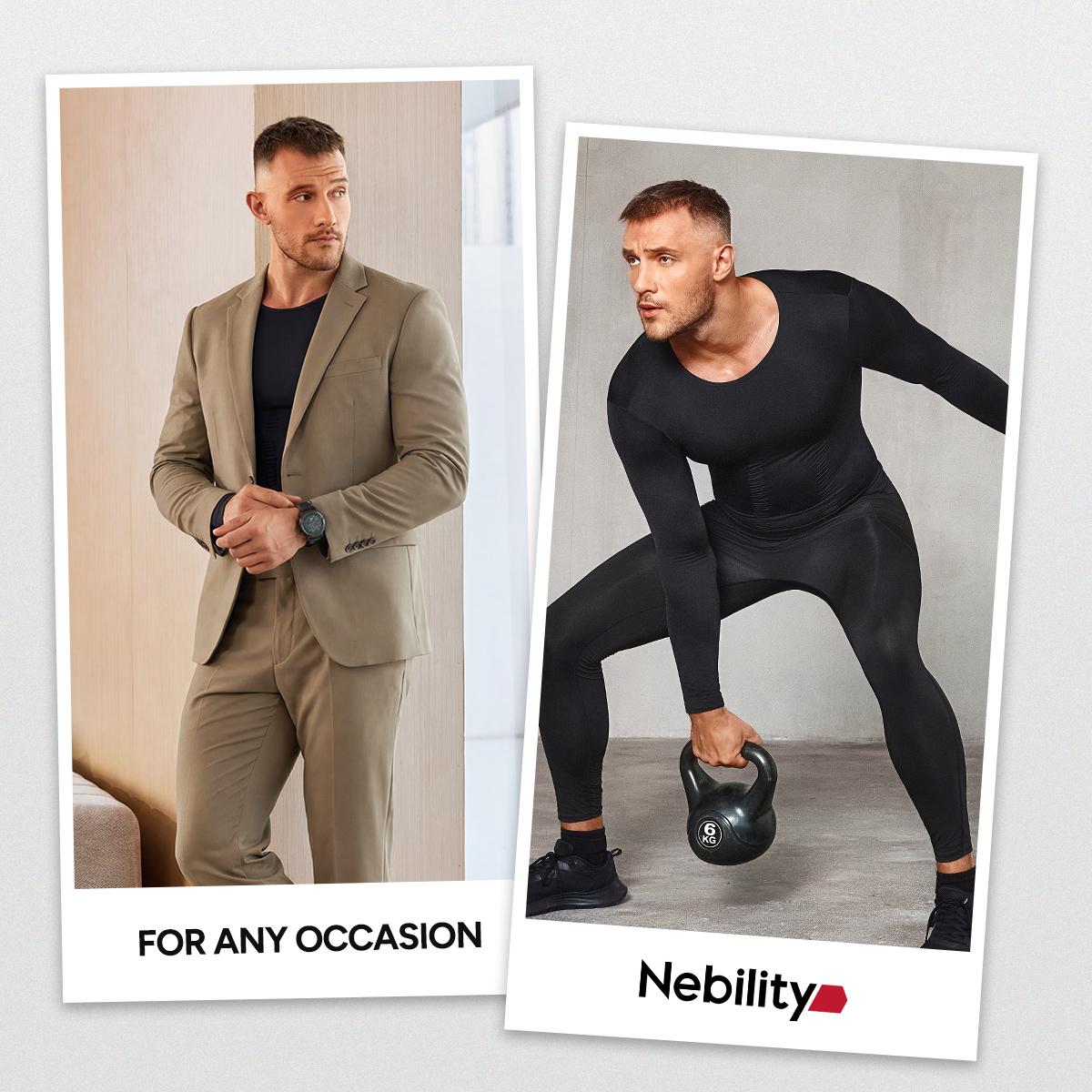 【Nebility】Fall Men's Long Sleeves Compression Shirt Structural Abdominal Belly Shapewear Thermal Underwear Shirt SpringStatements