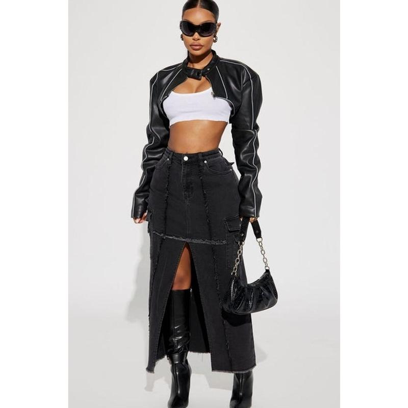 Jessie Faux Leather Cropped Bolero Jacket - Black 3