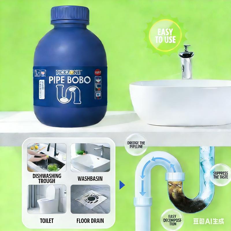 PICKZONE PIPE BOBO -Drain Unclogger Powerful Pipeline Dredging for Kitchen Sinks Shower Drains Tubs Dissolves 200+ Blockages Kills 99% Bacteria Safe for All Pipes Quick Dredging Formula Household Cleaner Bathroom Cleaning Tool