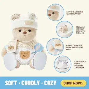 TEDDY HUGGY Adorable Teddy Bear Collection - Five-Piece Overalls Paired with a Cute Teddy Bear - 12 Inches Tall - Soft Plush Toy with Movable Joints - The Perfect Gift for Any Age.