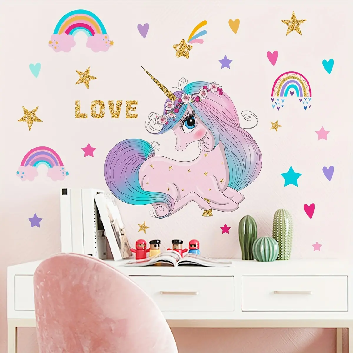 A set of two creative unicorn rainbow star wall stickers for background walls, room decoration, Nursery Wall Decor, self-adhesive wholesale wall decals, Wall Art Stickers, MS2094-KQ Decorative wall sticker