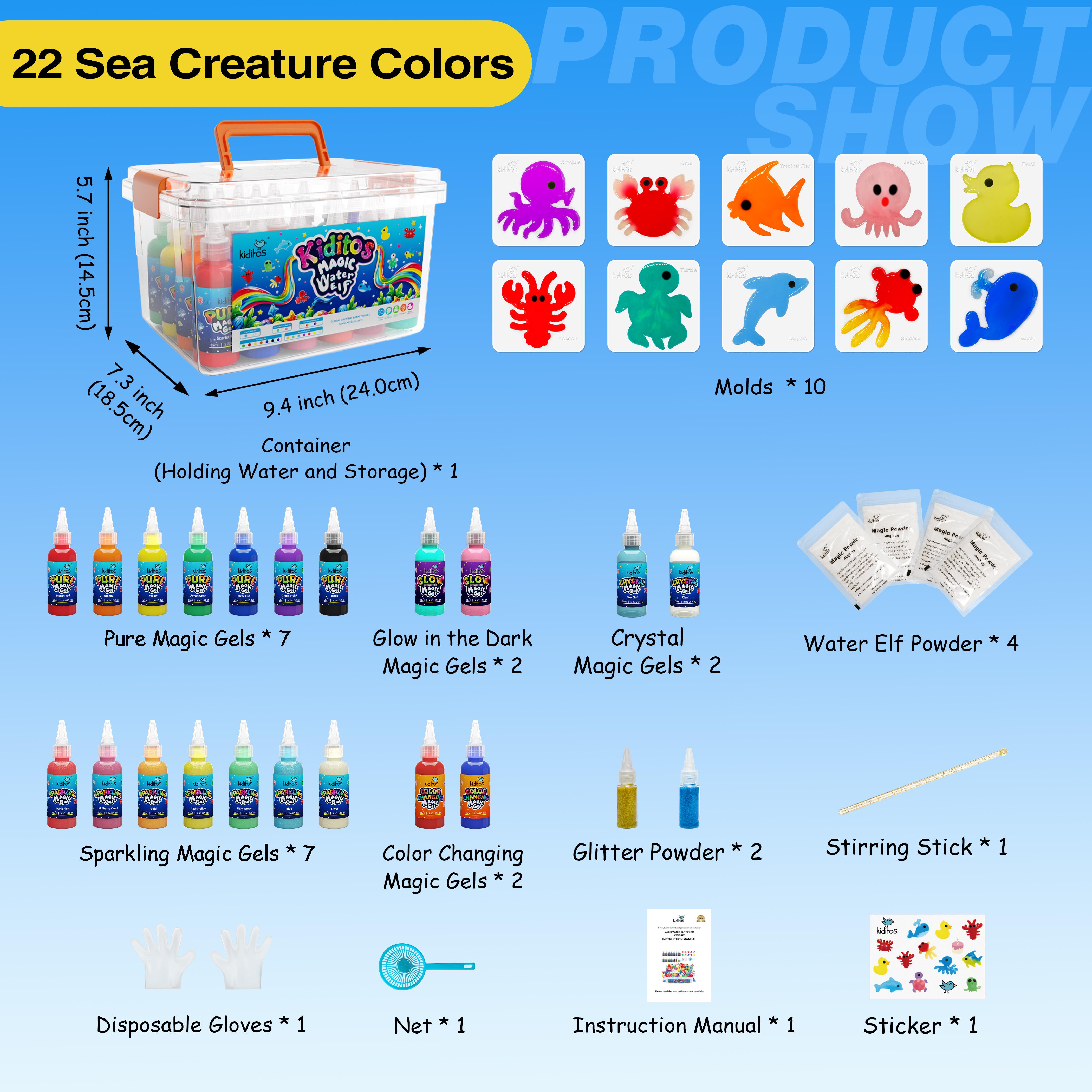 Kiditos  Magic Water Elf Toy Kit with Magic Gels, Molds - Imaginative Play, Christmas Gifts, Birthday Gifts, Party Favors, and Family-Friendly DIY STEM Projects