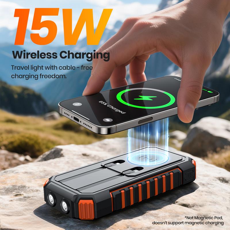 Solar Power Bank, 46800mAh Wireless Battery Bank, 22.5W Fast Charging Portable Charger Built in Cables, PD QC External Battery Pack with USB C for Phone Tablet