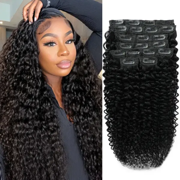 Curly Clip in Hair Extensions for Black Women Brazilian Virgin Human Hair Clip in Extensions Kinky Curly Clip ins Human Hair 8Pcs 120g 18inch Natural Black