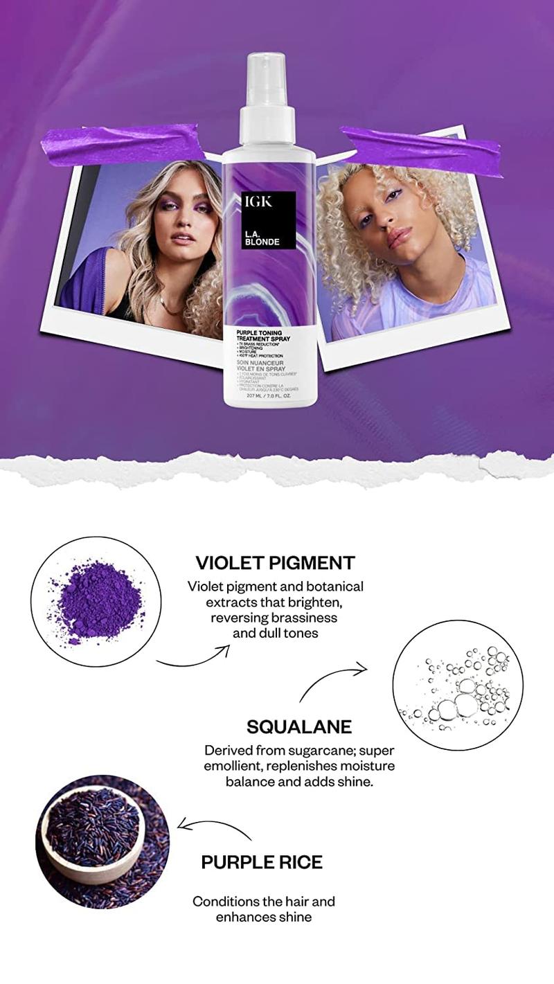 IGK CHANGE YOUR TONE | BLONDE 3-STEP SYSTEM BUNDLE | Blonde Pop Shampoo + Blonde Pop Conditioner + L.A. Blonde Purple Toning Treatment Spray | 679ml | 23 oz
