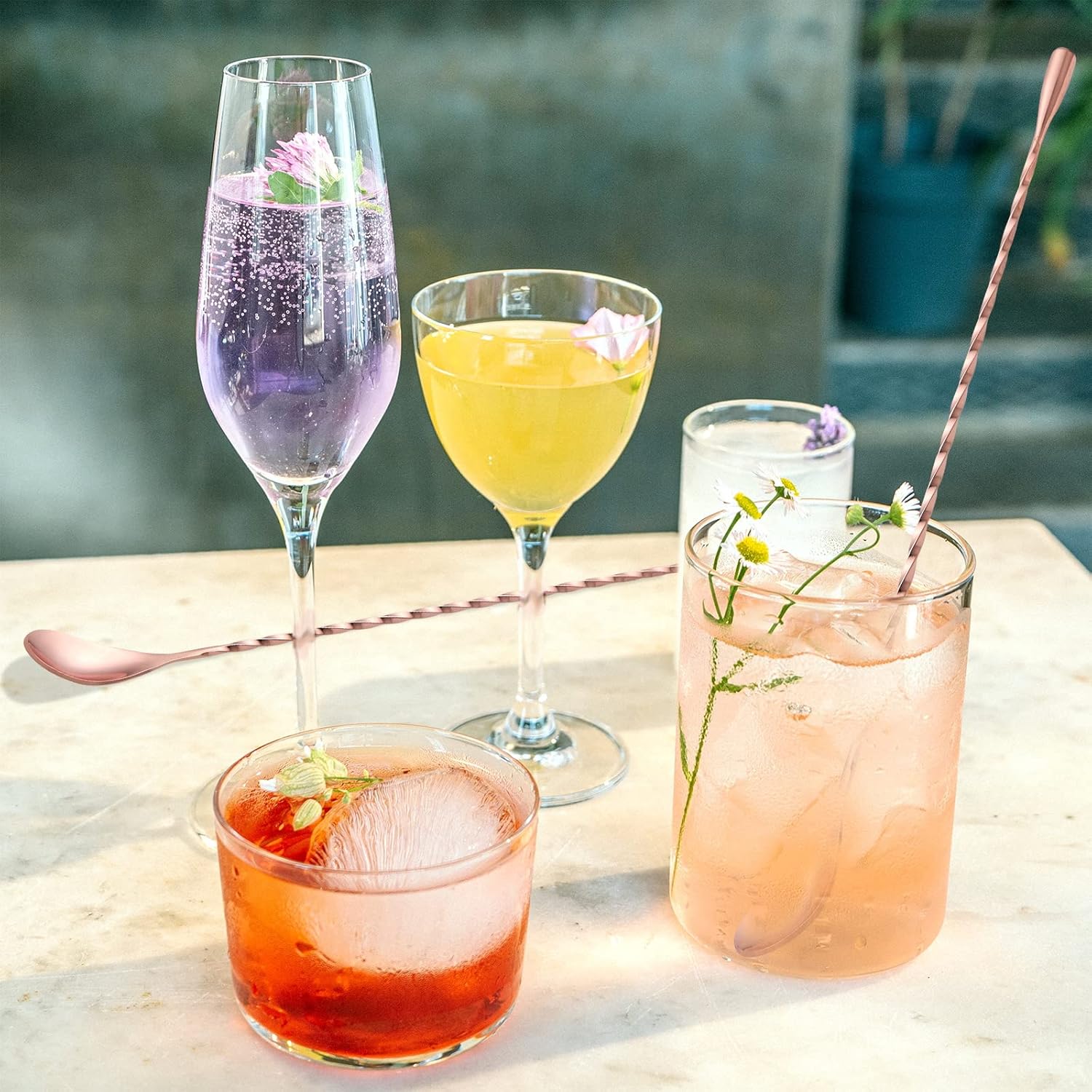 2 Pcs 12 Inches Bar Spoon, Long Handle Mixing Stirrers for Drink, Stainless Steel Bar Cocktail Shaker Spoon, Rose Gold