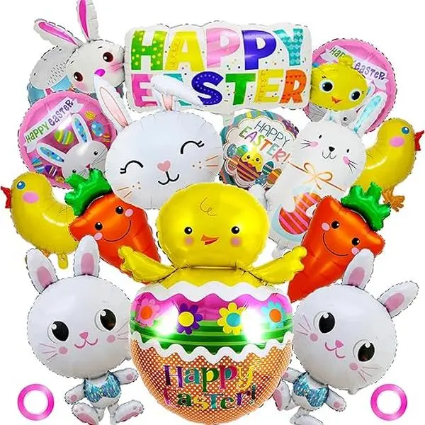 15 Pcs Easter Balloons Set Jumbo Egg Carrot Foil Balloons for Easter Decorations, Spring Party Supplies, Baby Showers Multicolor for Kids, Adults, Home Decor