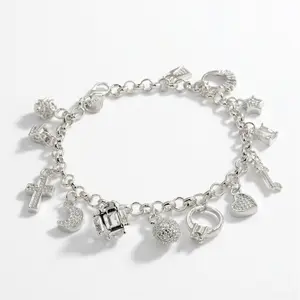 Elegant 925 Sterling Silvery Heart Key Pendant Bracelet, Women's Bracelet, 13 Small Pendants, Bohemian Style, Shiny and Exquisite Silvery, Women's Fashion Jewelry Accessories, Suitable for Wife, Girlfriend, Fashion Gift, Birthday Gift  " bangl