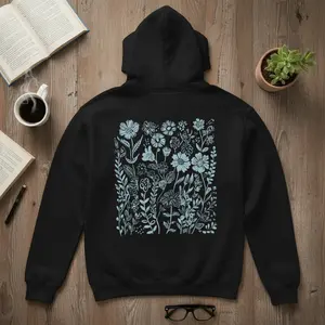 Blue Wildflower Hoodie, Flower T-shirt, Cute Womens Oversized Sweatshirt, Baby Blue Shirt Plant Tee Granola Girl Aesthetic Hoodies