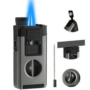 All in One Double Jet Flame Butane Torch Lighter Built-in Most Accessories(Sold Without Gas)