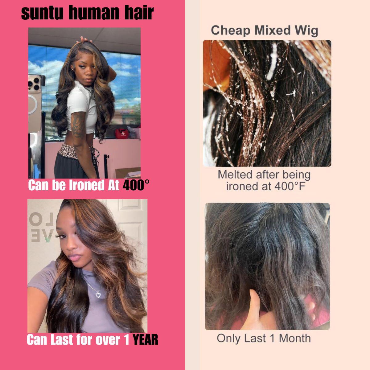 [100% Human Hair Wig] Suntuhair 20/32Inch 13x6 13x4 Lace 1B/30 Ombre Color 200 Density Wig Balayage Highlight Wig Human Hair Full HD Lace Front Wigs 100 Brazilian Virgin Hair Wig Pre Plucked Hairline Pre Bleached Knot For Black Women Cheap Wig