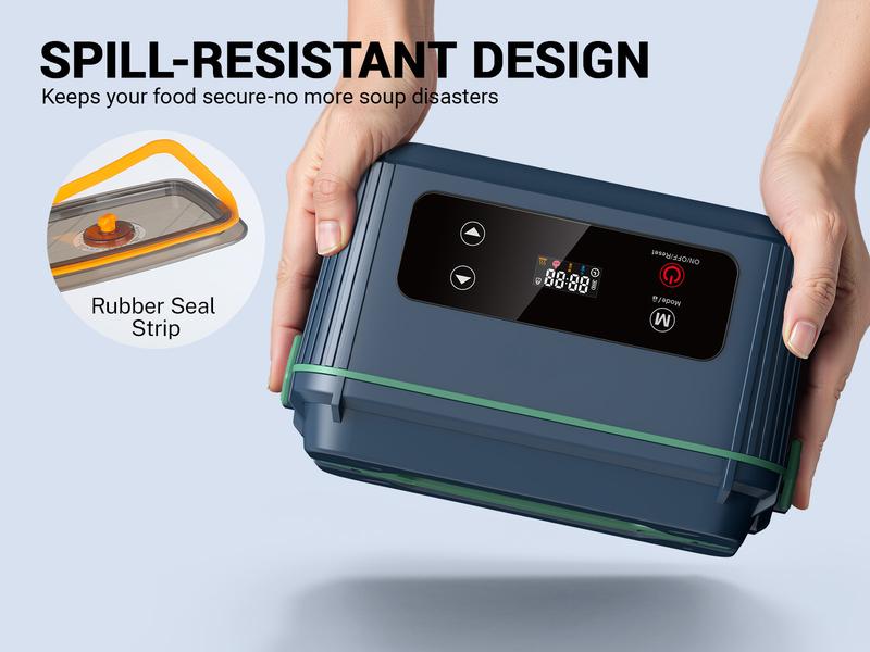 OGERY Self-Heating Electric Lunch Box, 100W Faster Heated Cordless Lunch Box for Adults with Automatic Heating, 40 fl oz 304 Stainless Steel Food Warmer with Timer for Hot Meals Anywhere