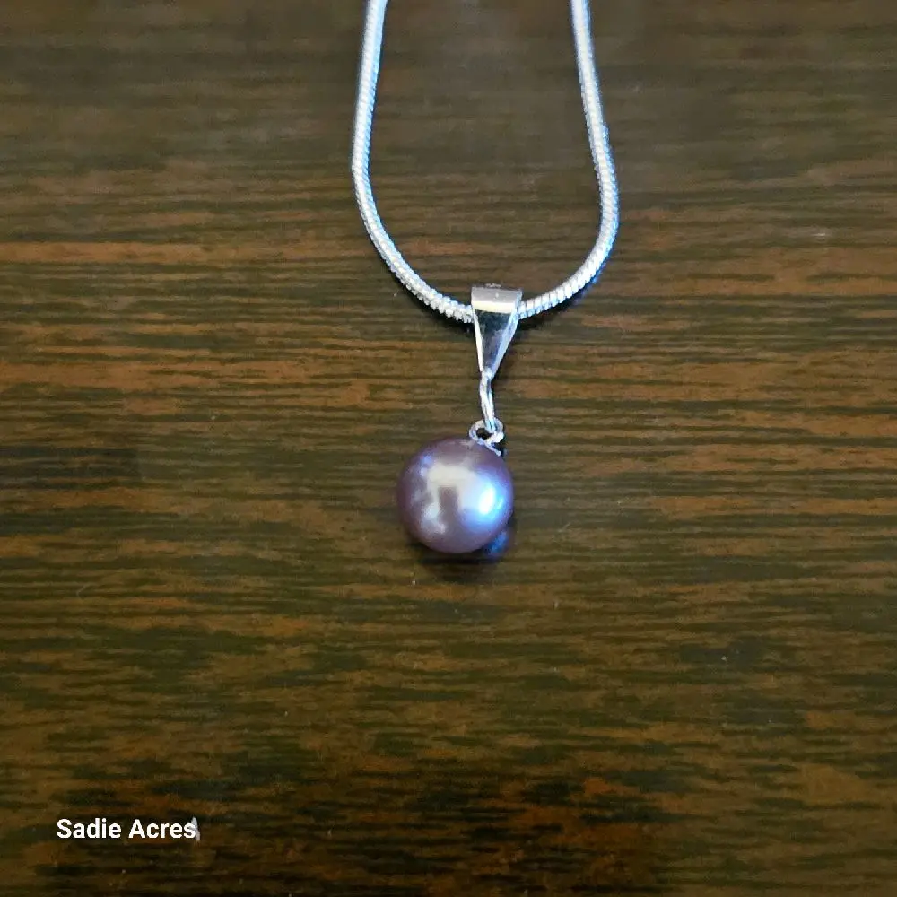Sadie Acres Mulberry Freshwater Pearl 7mm Pendant Necklace with Silver Chain for Elegant Jewelry