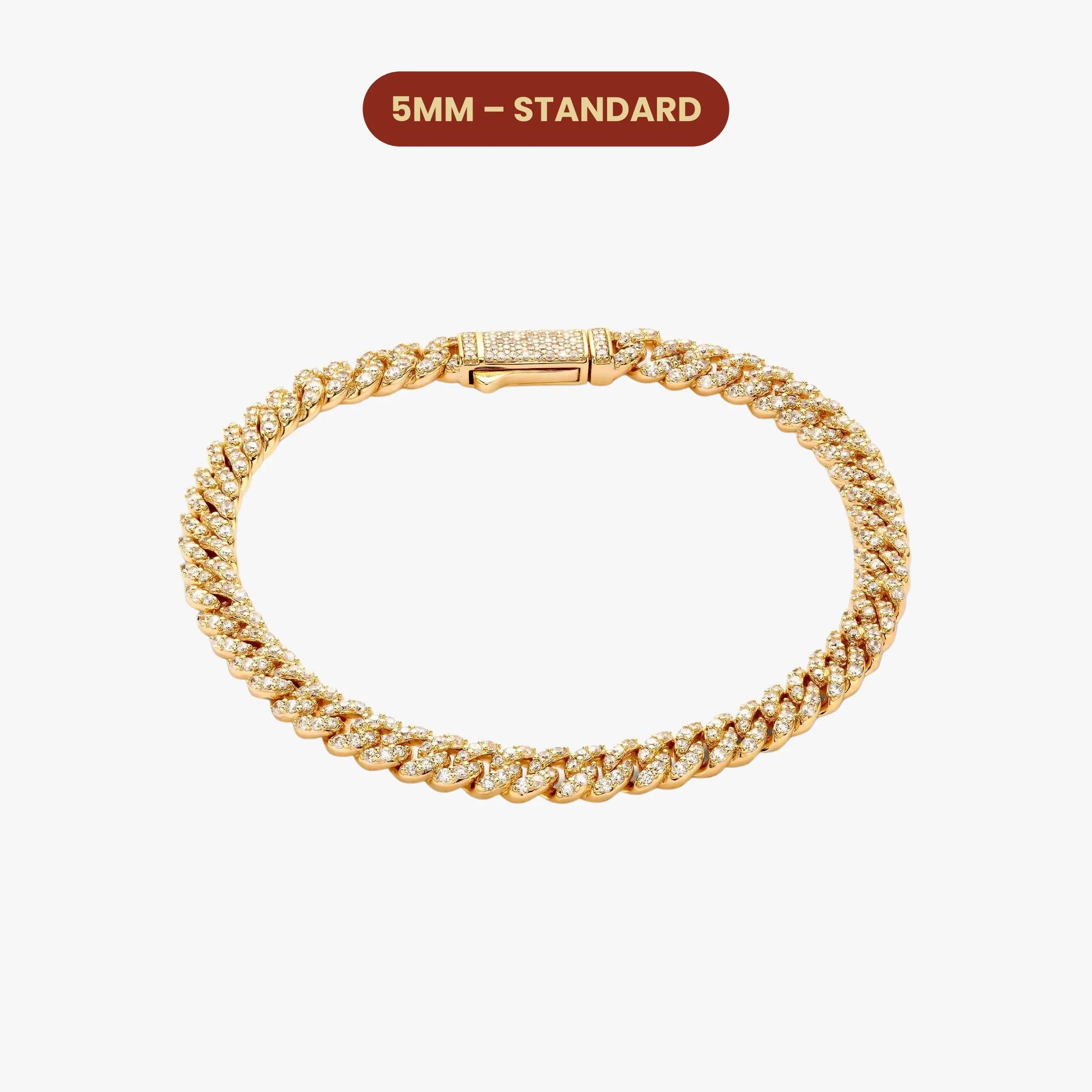JAXXON Iced Out Cuban Link Bracelet 5mm - Gold - Pavé Diamond Simulants - Box Clasp
