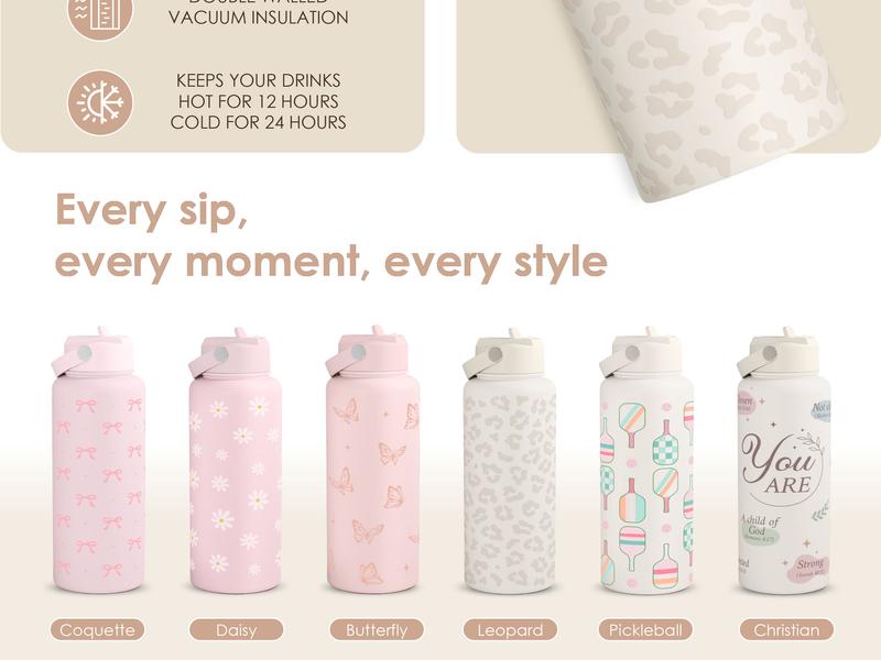 Sandjest SipChic 32oz Sports Water Bottle with Flip Straw & Handle, Portable Insulated Stainless Steel Leak Proof, Travel Gym Mom Nurse Christmas Gift Sandjest SipChic 32oz Sports Water Bottle with Flip Straw & Handle, Portable Insulated Stainless Steel Leak Proof, Travel Gym Mom Nurse Christmas Gift