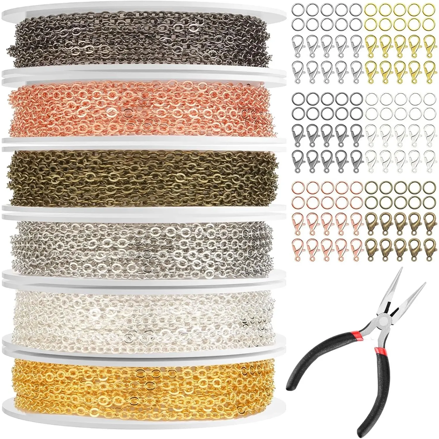 60ft Necklace Chains Jewelry Making Chain Link Rolls Bulk 2mm - Bracelet Earring Necklace Craft Supplies DIY Jewelry Making Findings, 6-Colors Gold Silver Copper Plated Metal Rolo Cable Chains - Home Improvement.