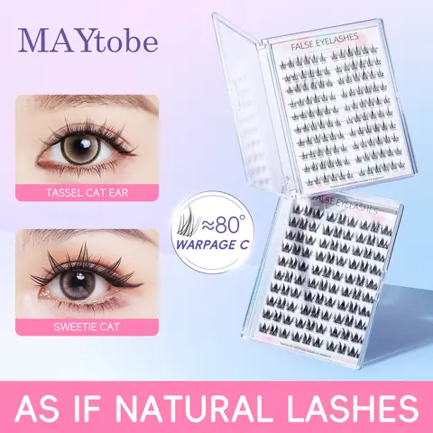 MAYtobe Wispy Lash Clusters, 90-120pcs Long C-Curl Separated Soft Wispy Natural Fluffy False Lashes, DIY Makeup Eyelash Extensions, Eyelashes Extensions