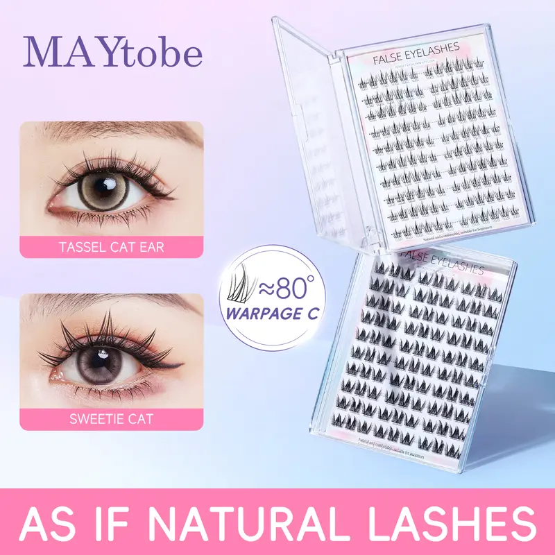 MAYtobe Wispy Lash Clusters, 90-120pcs Long C-Curl Separated Soft Wispy Natural Fluffy False Lashes, DIY Makeup Eyelash Extensions, Eyelashes Extensions
